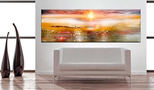 murando - Bilder 150x50 cm Vlies Leinwandbild 1 TLG Kunstdruck modern Wandbilder XXL Wanddekoration Design Wand Bild - Landschaft wie gemalt Abstrakt Meer Sonne c-A-0111-b-c