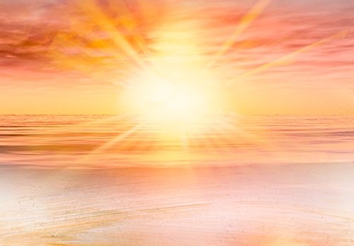 murando - Bilder 150x50 cm Vlies Leinwandbild 1 TLG Kunstdruck modern Wandbilder XXL Wanddekoration Design Wand Bild - Landschaft wie gemalt Abstrakt Meer Sonne c-A-0111-b-c