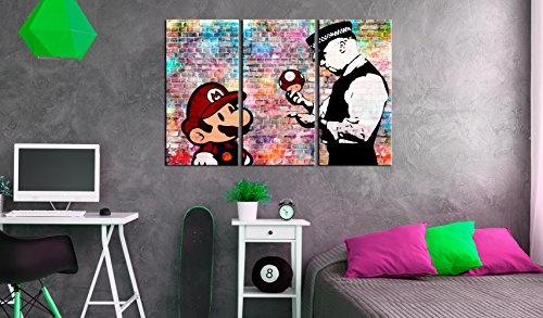 murando - Bilder Mario 135x90 cm Vlies Leinwandbild 3 Teilig Kunstdruck modern Wandbilder XXL Wanddekoration Design Wand Bild - Banksy Street Art bunt Ziegel i-C-0100-b-e