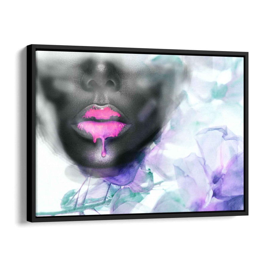 Lila Lippen mit Blume Alu Gebürstet 80x60cm - ArtMind