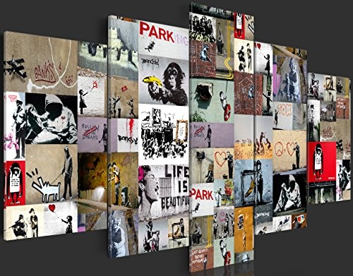 murando - Bilder 200x100 cm Vlies Leinwandbild 5 TLG Kunstdruck modern Wandbilder XXL Wanddekoration Design Wand Bild - Abstrakt Banksy Collage i-C-0092-b-n