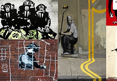 murando - Bilder 200x100 cm Vlies Leinwandbild 5 TLG Kunstdruck modern Wandbilder XXL Wanddekoration Design Wand Bild - Abstrakt Banksy Collage i-C-0092-b-n