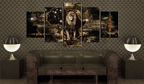 murando - Bilder 100x50 cm Vlies Leinwandbild 5 TLG Kunstdruck modern Wandbilder XXL Wanddekoration Design Wand Bild - Abstrakt Tiere Elefant Löwen Flusspfend Nilpfend g-A-0011-b-o