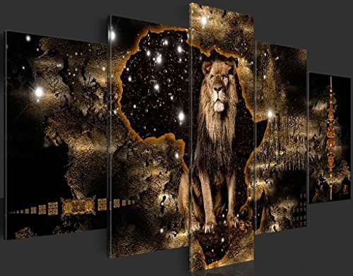 murando - Bilder 100x50 cm Vlies Leinwandbild 5 TLG Kunstdruck modern Wandbilder XXL Wanddekoration Design Wand Bild - Abstrakt Tiere Elefant Löwen Flusspfend Nilpfend g-A-0011-b-o