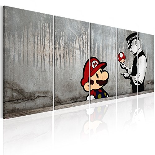 murando - Bilder Banksy Mario 200x80 cm Vlies Leinwandbild 5 TLG Kunstdruck modern Wandbilder XXL Wanddekoration Design Wand Bild - Street Art Urban Mural i-C-0109-b-m