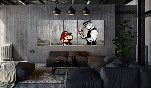murando - Bilder Banksy Mario 200x80 cm Vlies Leinwandbild 5 TLG Kunstdruck modern Wandbilder XXL Wanddekoration Design Wand Bild - Street Art Urban Mural i-C-0109-b-m
