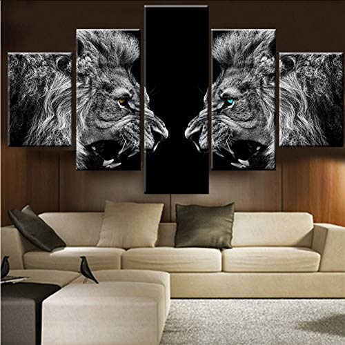 zlxzlx (Kein Rahmen) Poster Leinwand Malerei Wohnzimmer Wandkunst 5 Stücke/Stücke Tier Löwen Drucken Hd R Gedruckt Dekoration Bild