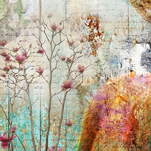decomonkey Bilder Hirsch 120x80 cm Leinwandbilder Bild auf Leinwand Wandbild Kunstdruck Wanddeko Wand Wohnzimmer Wanddekoration Retro Vintage Tiere Hirsche Blumen Holz Textur Aufschriften