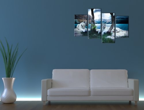 Wandbild - Tiger II - Bild auf Leinwand - 120x80 cm 4 teilig - Leinwandbilder - Bilder als Leinwanddruck - Tierwelten - Wildtiere - Grosskatzen - Zwei weiße Tiger