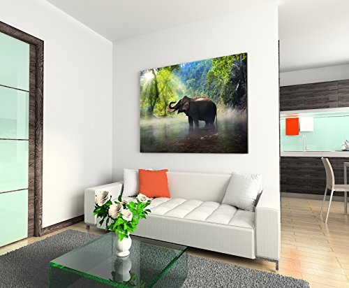 Paul Sinus Art XXL Fotoleinwand 120x80cm Tierfotografie - Elefant, Kanchanaburi Provinz, Thailand auf Leinwand Exklusives Wandbild Moderne Fotografie für Ihre Wand in Vielen Größen