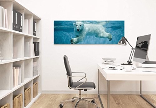 Paul Sinus Art Leinwandbilder | Bilder Leinwand 120x40cm schwimmender Eisbär Unter Wasser