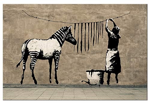 murando - Bilder Banksy Washing Zebra 120x80 cm Leinwandbild 1 TLG Kunstdruck modern Wandbilder XXL Wanddekoration Design Wand Bild - Graffiti Street Art Tiere i-C-0151-b-a