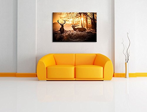 Hirsch Rivalen kämpfen Format: 120x80 auf Leinwand, XXL riesige Bilder fertig gerahmt mit Keilrahmen, Kunstdruck auf Wandbild mit Rahmen, günstiger als Gemälde oder Ölbild, kein Poster oder Plakat