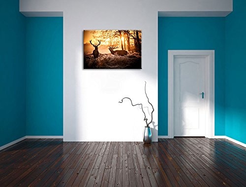 Hirsch Rivalen kämpfen Format: 120x80 auf Leinwand, XXL riesige Bilder fertig gerahmt mit Keilrahmen, Kunstdruck auf Wandbild mit Rahmen, günstiger als Gemälde oder Ölbild, kein Poster oder Plakat