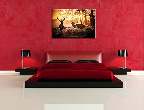 Hirsch Rivalen kämpfen Format: 120x80 auf Leinwand, XXL riesige Bilder fertig gerahmt mit Keilrahmen, Kunstdruck auf Wandbild mit Rahmen, günstiger als Gemälde oder Ölbild, kein Poster oder Plakat