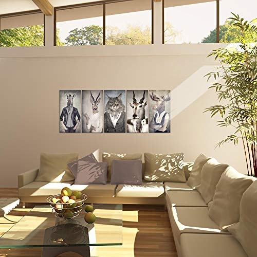 Bilder Tiere Hirsch Abstrakt Wandbild 150 x 60 cm Vlies - Leinwand Bild XXL Format Wandbilder Wohnzimmer Wohnung Deko Kunstdrucke Braun 5 Teilig - MADE IN GERMANY - Fertig zum Aufhängen 018356a