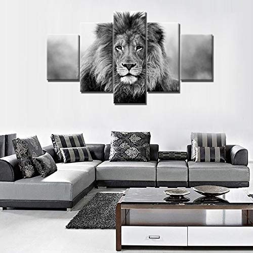 zxddzl 5 stück leinwand Bilder schwarz - weiße Tier löwe Bilder Home Decor Poster drucken Mauer - Kunst