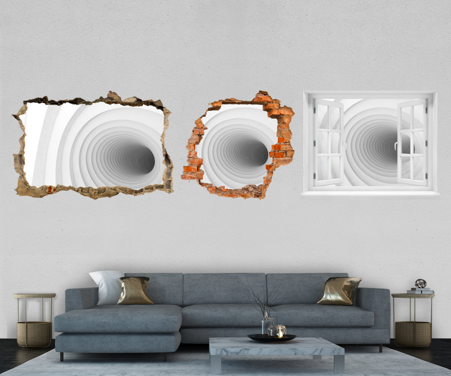 3D-Wandsticker 3D Motiv Tunnel, Weiß, Röhre,...