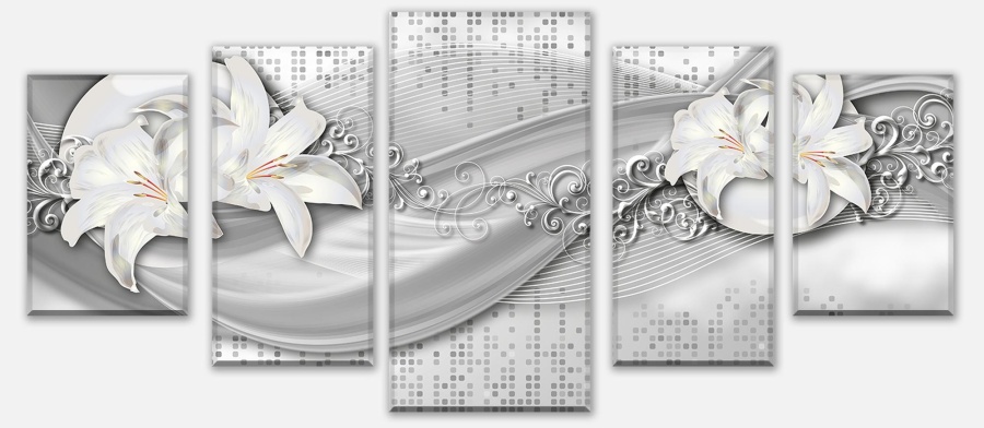 3D-Wandsticker abstrakte Lilien grau silber - Wandtattoo