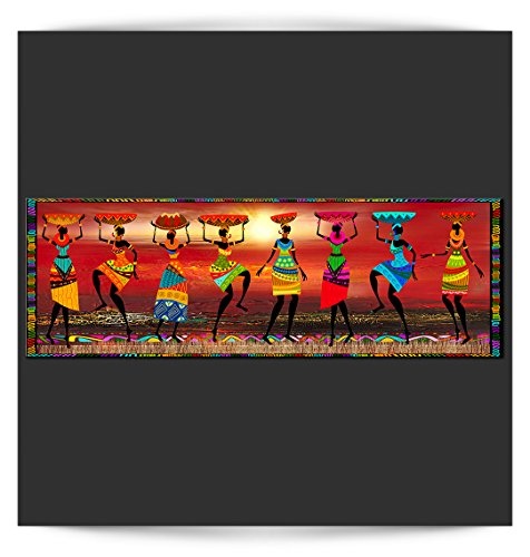 decomonkey Bilder Afrika Frau 150x50 cm 1 Teilig Leinwandbilder Bild auf Leinwand Wandbild Kunstdruck Wanddeko Wand Wohnzimmer Wanddekoration Deko oragne Mozaic Sonne