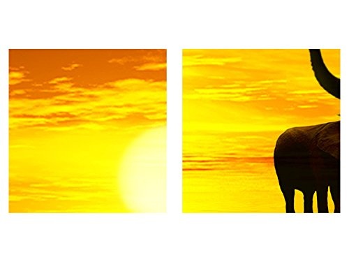 Bilder Afrika Sonnenuntergang Wandbild 200 x 100 cm Vlies - Leinwand Bild XXL Format Wandbilder Wohnzimmer Wohnung Deko Kunstdrucke Orang 5 Teilig - MADE IN GERMANY - Fertig zum Aufhängen 000251a