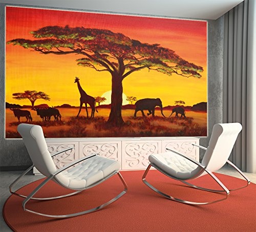 great-art Sonnenuntergang in Afrika Wanddekoration - Wandbild Savanne Motiv XXL Poster (140 x 100 cm)