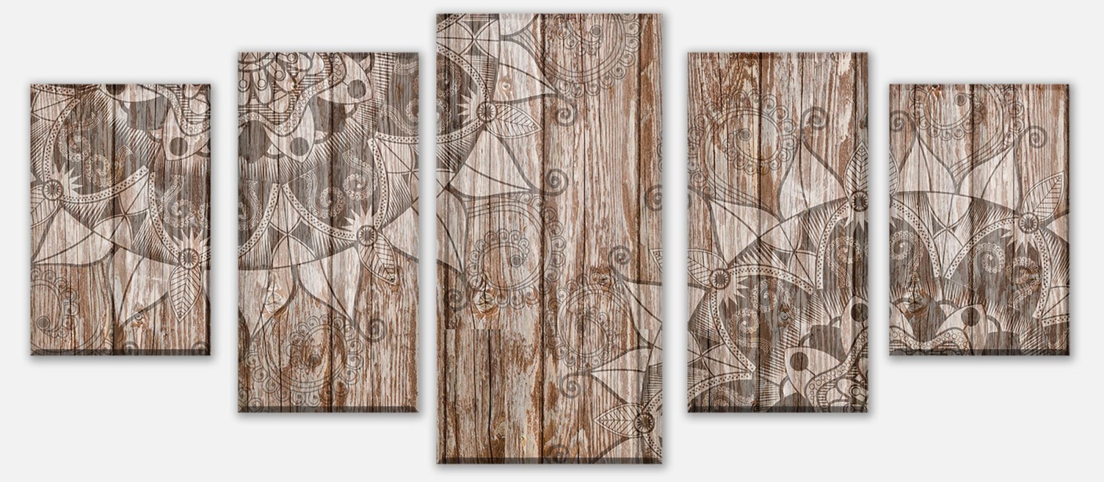 Leinwandbild Holzwand mit Mandalas