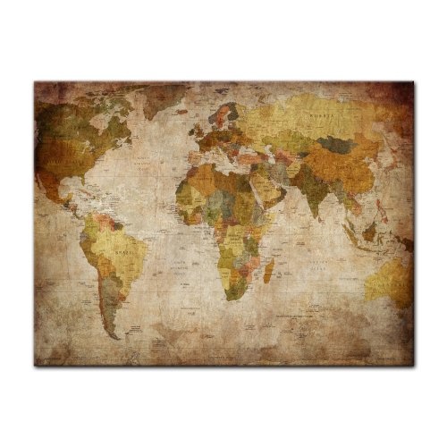 Wandbild - Weltkarte Retro - Bild auf Leinwand - 80x60 cm...