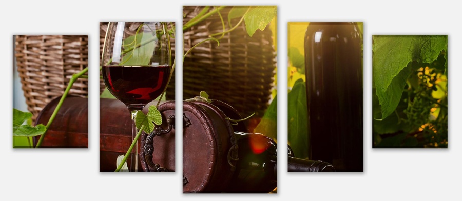 Leinwandbild Flasche und Glas mit Rotwein