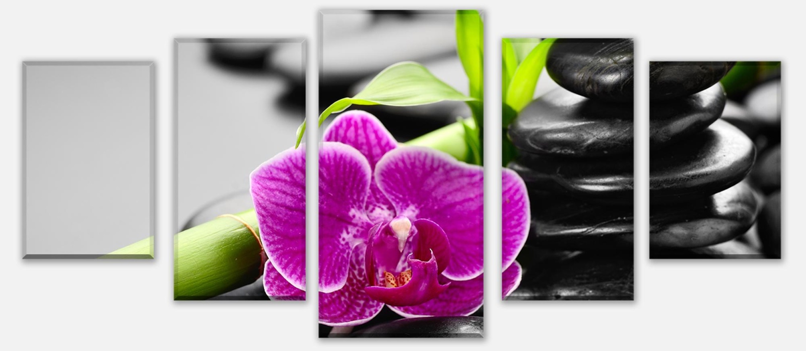 Leinwandbild Zen Basaltsteine und Orchidee