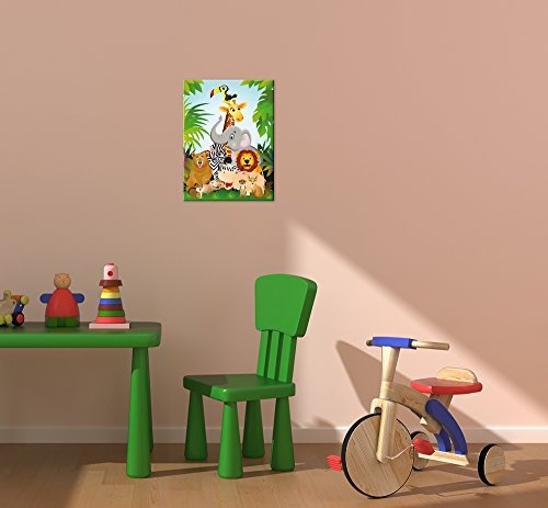 Wandbild - Kinderbild Dschungeltiere Cartoon II - Bild auf Leinwand - 50x60 cm - Leinwandbilder - Kinder - Afrika - Zoo - Tierpark - niedlich