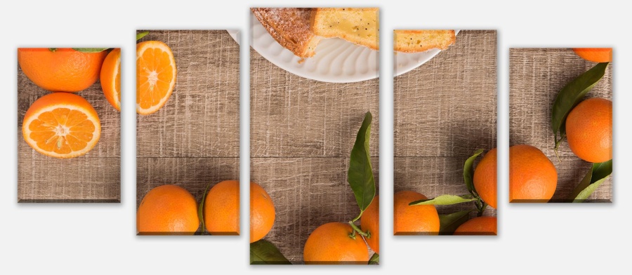 Leinwandbild Frische Clementinen und Kuchen