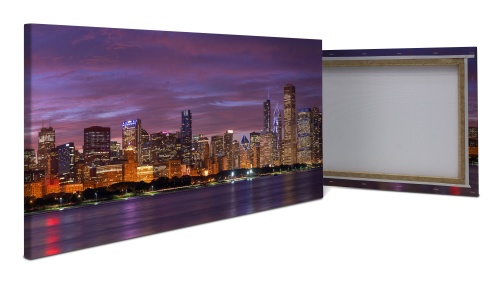 Leinwandbild Chicago bei Nacht, USA, Skyline, See