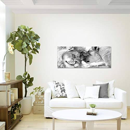 Runa Art Bilder Löwen Liebe Wandbild Vlies - Leinwand Bild XXL Format Wandbilder Wohnzimmer Wohnung Deko Kunstdrucke Grau 1 Teilig - Made in Germany - Fertig Zum Aufhängen 002112c