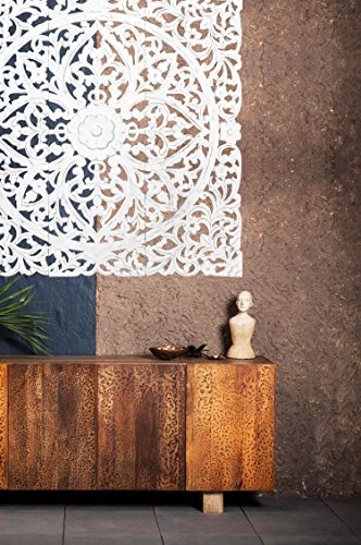 Orientalische Holz Ornament Wanddeko Rajab 120cm gross XXL | Orientalisches Wandbild Wanpannel in Weiss als Wanddekoration | Vintage Triptychon als Dekoration im Schlafzimmer oder Wohnzimmer 3 teilig
