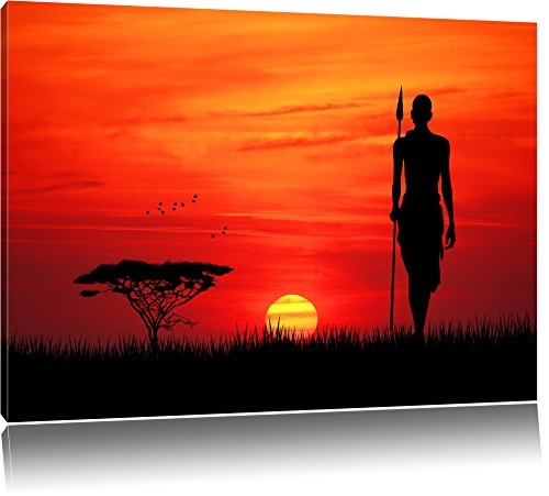 Dark Roter Sonnenuntergang in Afrika, Bild auf Leinwand,...