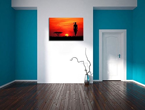 Dark Roter Sonnenuntergang in Afrika, Bild auf Leinwand, XXL riesige Bilder fertig gerahmt mit Keilrahmen, Kunstdruck auf Wandbild mit Rahmen, günstiger als Gemälde oder Ölbild, kein Poster oder Plakat, Format:120x80 cm