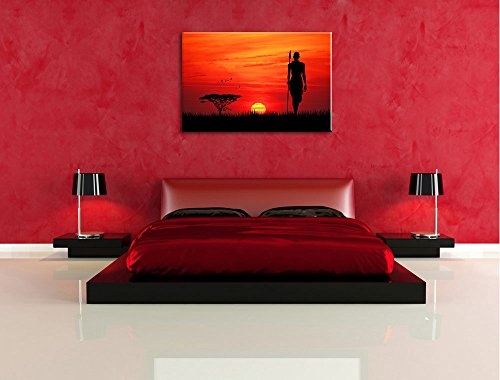 Dark Roter Sonnenuntergang in Afrika, Bild auf Leinwand, XXL riesige Bilder fertig gerahmt mit Keilrahmen, Kunstdruck auf Wandbild mit Rahmen, günstiger als Gemälde oder Ölbild, kein Poster oder Plakat, Format:120x80 cm