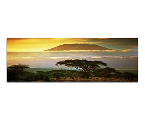 Panoramabild XXL auf Leinwand und Keilrahmen 180x70cm Afrika Kilimandscharo Sonnenuntergang Natur