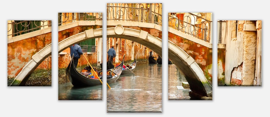 Leinwandbild Mehrteiler Gondeln in Venedig