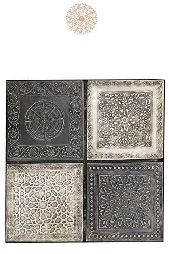 4er Set Orientalisches Wandbild Wanddeko Sahra-4-30cm aus Metall | Orientalische Vintage Wanddekoration Für Wohnzimmer, Schlafzimmer oder Küche | marokkanisches Fliesen Design als Dekoration