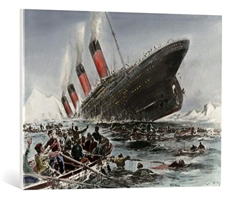 kunst für alle Leinwandbild: Willy Stöwer Der Untergang der Titanic - hochwertiger Druck, Leinwand auf Keilrahmen, Bild fertig zum Aufhängen, 80x60 cm