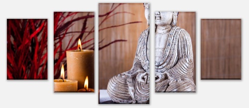 Leinwandbild Mehrteiler Buddha-Statue und aromatische Kerzen