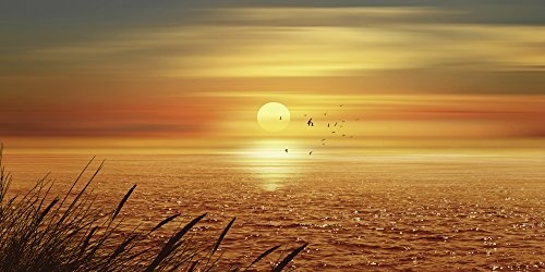 Artland Qualitätsbilder I Bild auf Leinwand Leinwandbilder Wandbilder 60 x 30 cm Landschaften Sonnenaufgang -untergang Digitale Kunst Orange B4GT Sonnenuntergang Meer