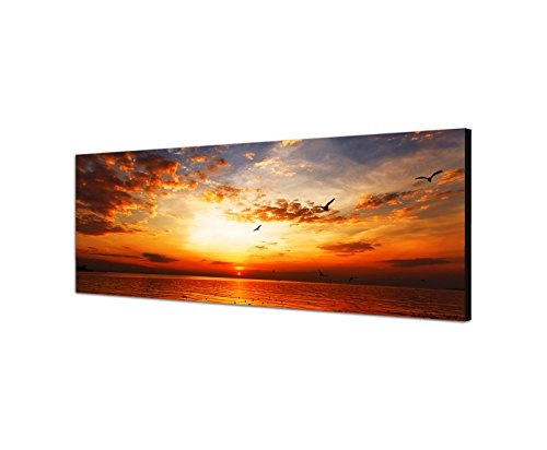 Augenblicke Wandbilder Leinwandbild als Panorama in 150x50cm Meer Strand Sonnenuntergang Wolkenschleier