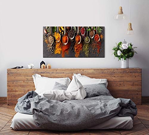 Paul Sinus Art Gewürze in Löffeln 120x 60cm Panorama Leinwand Bild XXL Format Wandbilder Wohnzimmer Wohnung Deko Kunstdrucke