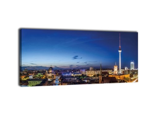 Leinwandbild Panorama Nr. 234 Berlin bei Nacht 100x40cm, Bild auf Leinwand, Deutschland Hauptstadt Fernsehturm
