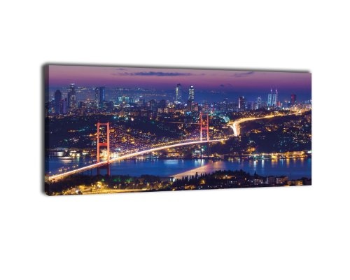Leinwandbild Panorama Nr. 309 Istanbul bei Nacht 100x40cm, Keilrahmenbild, Bild auf Leinwand, Nacht Skyline Türkei