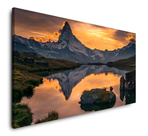 Paul Sinus Art Sonnenuntergang über dem Matterhorn 120x 60cm Panorama Leinwand Bild XXL Format Wandbilder Wohnzimmer Wohnung Deko Kunstdrucke