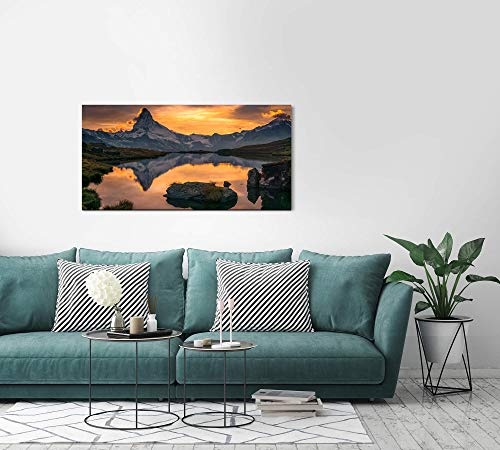 Paul Sinus Art Sonnenuntergang über dem Matterhorn 120x 60cm Panorama Leinwand Bild XXL Format Wandbilder Wohnzimmer Wohnung Deko Kunstdrucke